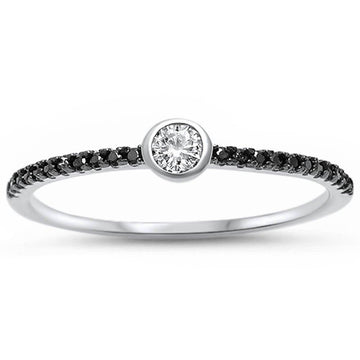 Bezel Promise Ring Simulated Black Cubic Zirconia 925 Sterling Silver